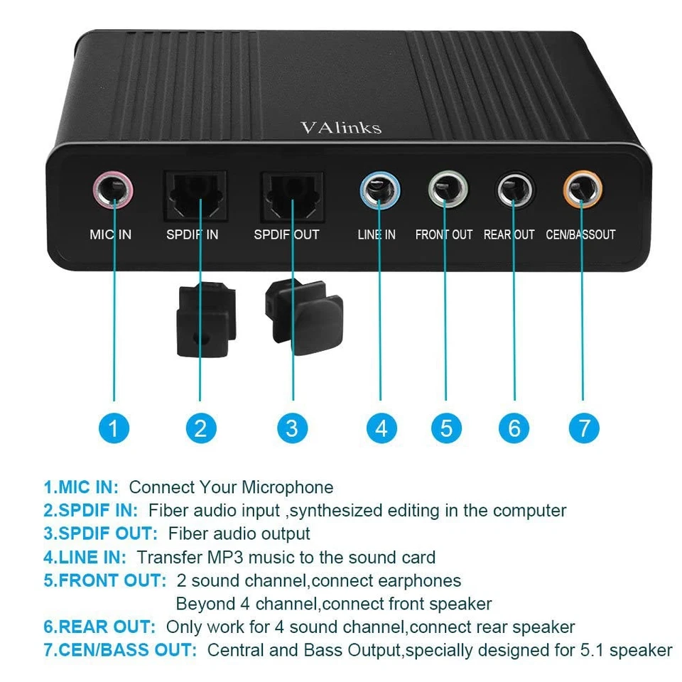 USB 2.0 External Sound Card 6 Channel 5.1 Surround Optical S/PDIF Audio Sound... - Image 3 of 4