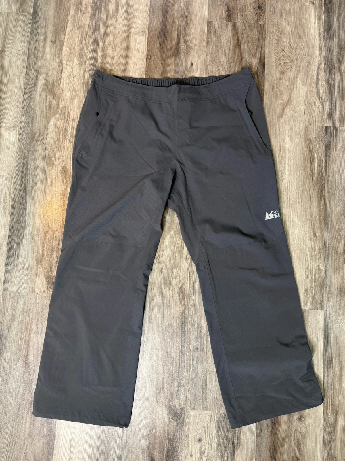 REI Elements Mens Hiking Rain Pants Gray XL x 30 Lightweight Zip Ankle Outdoor
