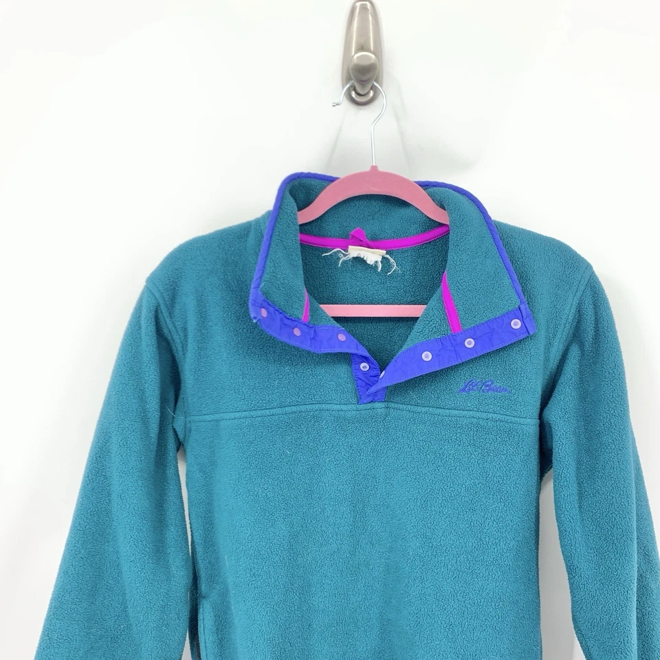 Top Pullover LL Bean Niños Juveniles Talla Grande Polar Vintage Años 90 A Presión Verde Azulado Foto 2 de 4