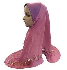 Muslim Women Head Wrap Hijabs Embroidery 2 Layers Shayla Turban Shawl Headwear