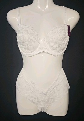 Adore Me Cinthia Unlined Bra Set Bright White Bra 34 DD Bottom Hipster S #BR7878