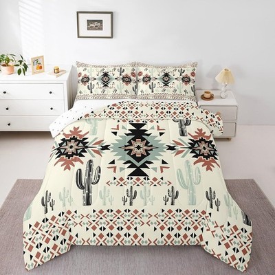 Feelyou Khaki Southwestern Aztec Bedding Set Kids Geometric Vintage Comforter