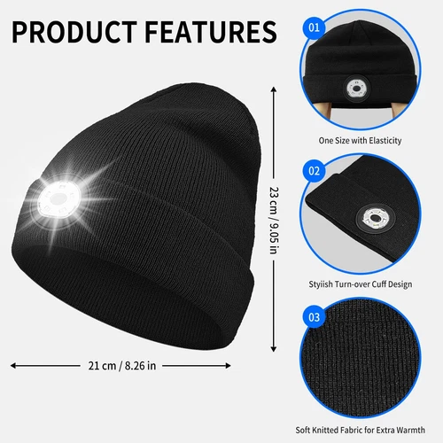 Beanie with Light, Tyep-C Rechargeable LED Hat, Suitable for Running Hiking W... - Picture 2 of 7