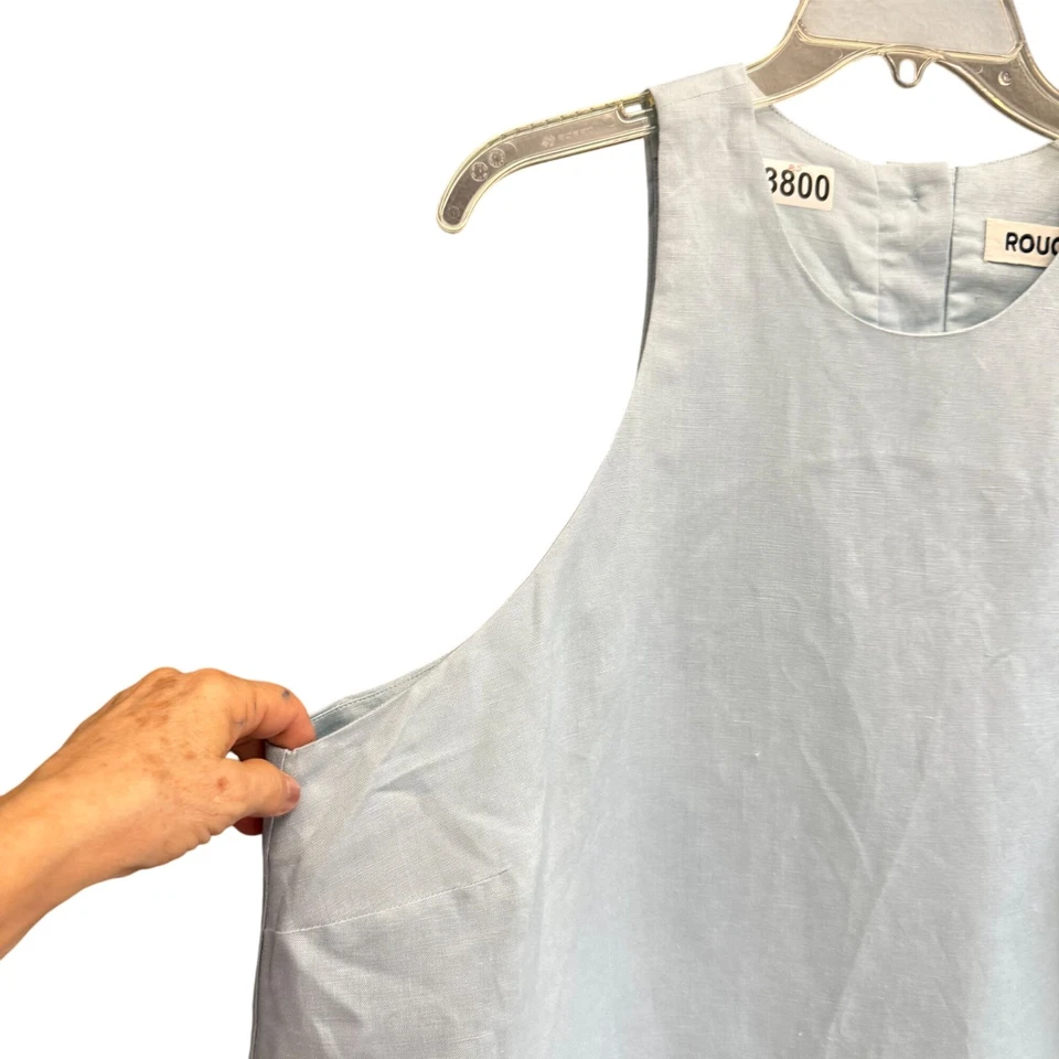 Camiseta sin mangas Roucha mezcla de lino tono popelina para mujer azul minimalista verano XL Foto 4 de 4