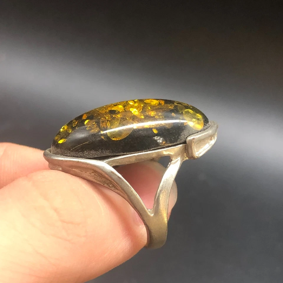 Tibetan  Old Silver Amber Ring A14 - Image 4 of 4