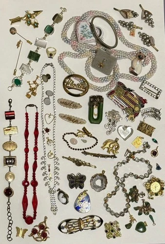 Vintage Junk Drawer Jewelry Lot Crystal Bakelite Rhinestone AB Mop Wear Craft