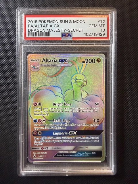PSA 10 ALTARIA GX FULL ART 72 SECRET DRAGON MAJESTY POKEMON MJ