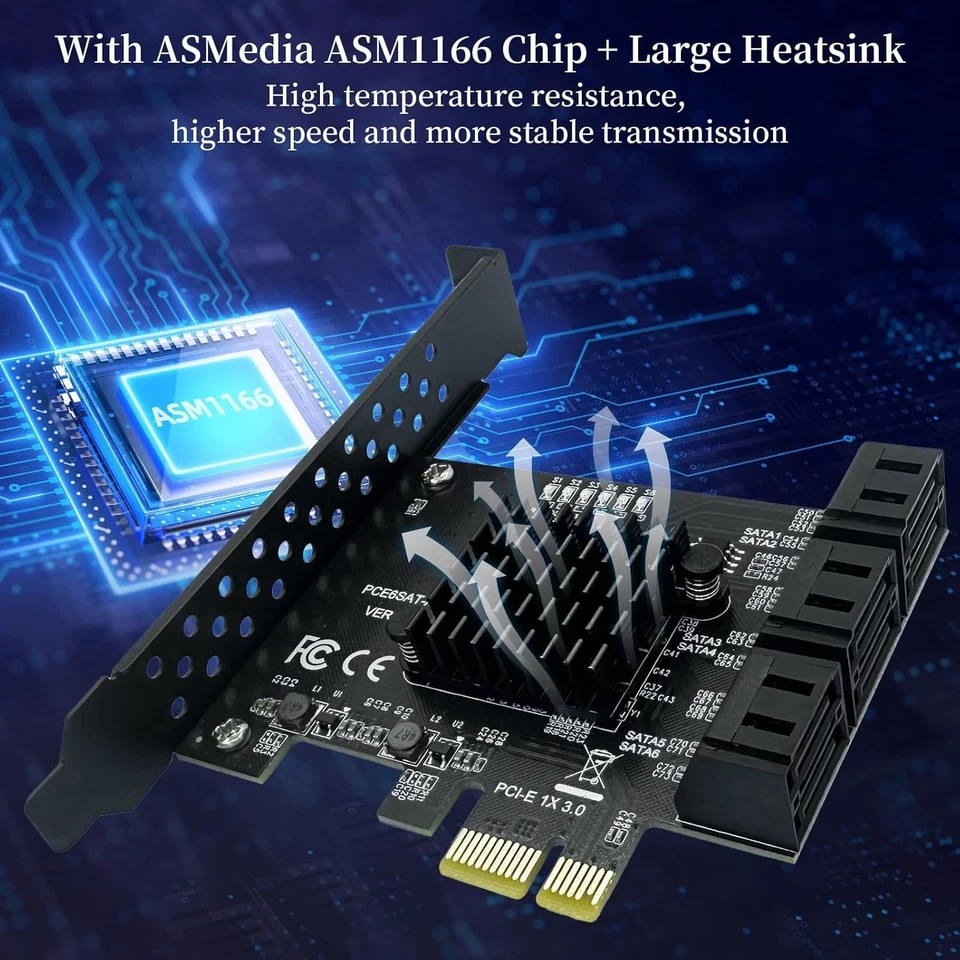 Tarjeta de expansión de 6 puertos PCIe SATA 3.0 de alta velocidad - Compatible con Windows/Linux Foto 4 de 4