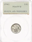 1941 10C PCGS MS65 FB Rattler OGH Mercury Silver Dime Full Bands Uncirculated