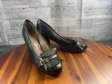Isola by Sofft Block Heels Women 7M Tara Shoes Gray Patent Leather Kiltie Pumps