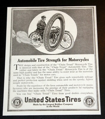 1915 OLD MAGAZINE PRINT AD, U.S. TIRE, AUTOMOBILE TIRE STRENGTH 