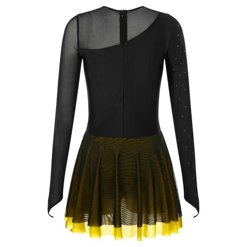 Womens Shiny Long Sleeve Leotard Dress Figure Ice Skating Ballet Dance Dress - Picture 31 of 52