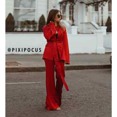 ZARA ジャケット ZARA NEW LIMITED EDITION SATIN BLAZER BELTED JACKET RED L