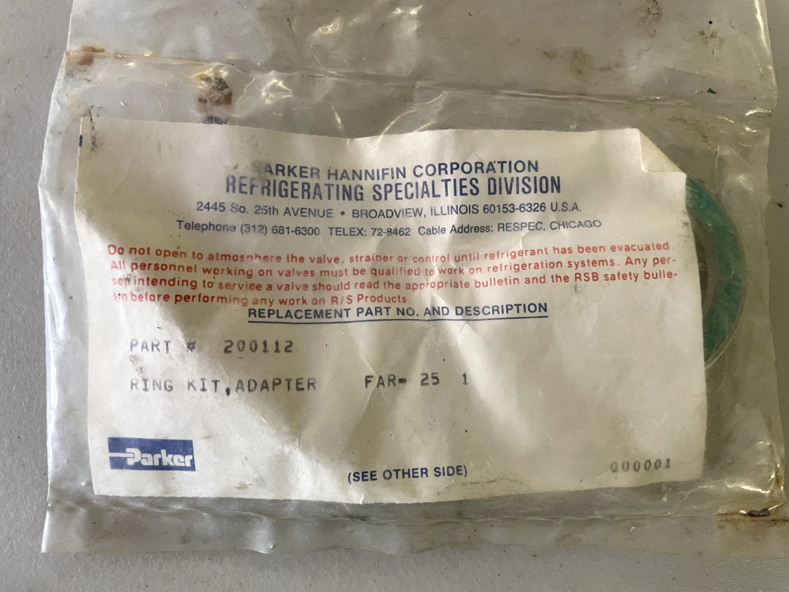 PARKER HANNIFIN PART 200112 Ring Kit Adapter, FAR-25 1"