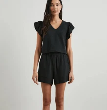 Rails -1678 NEW Miley Top in Black Flutter Sleeves Cotton Women's XL