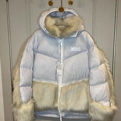 Nike Womens NRG x Sacai Parka Down Fill Faux Fur Sz-Lg Pure Nike Womens NRG x Sacai Parka Down Fill Faux Fur Sz-Lg Pure