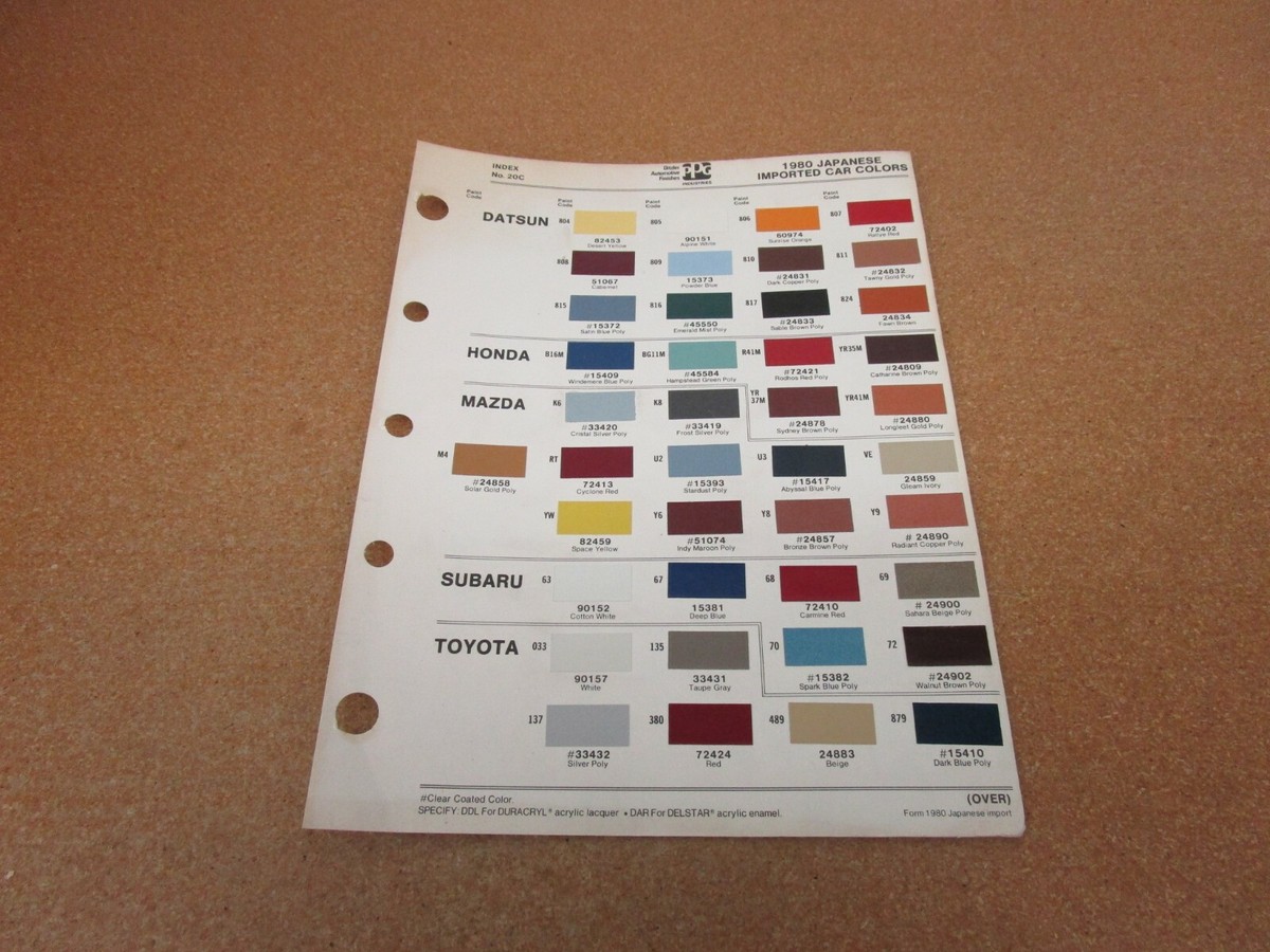 1984 Mitsubishi Honda Isuzu Mazda paint color chip chart sheet | eBay