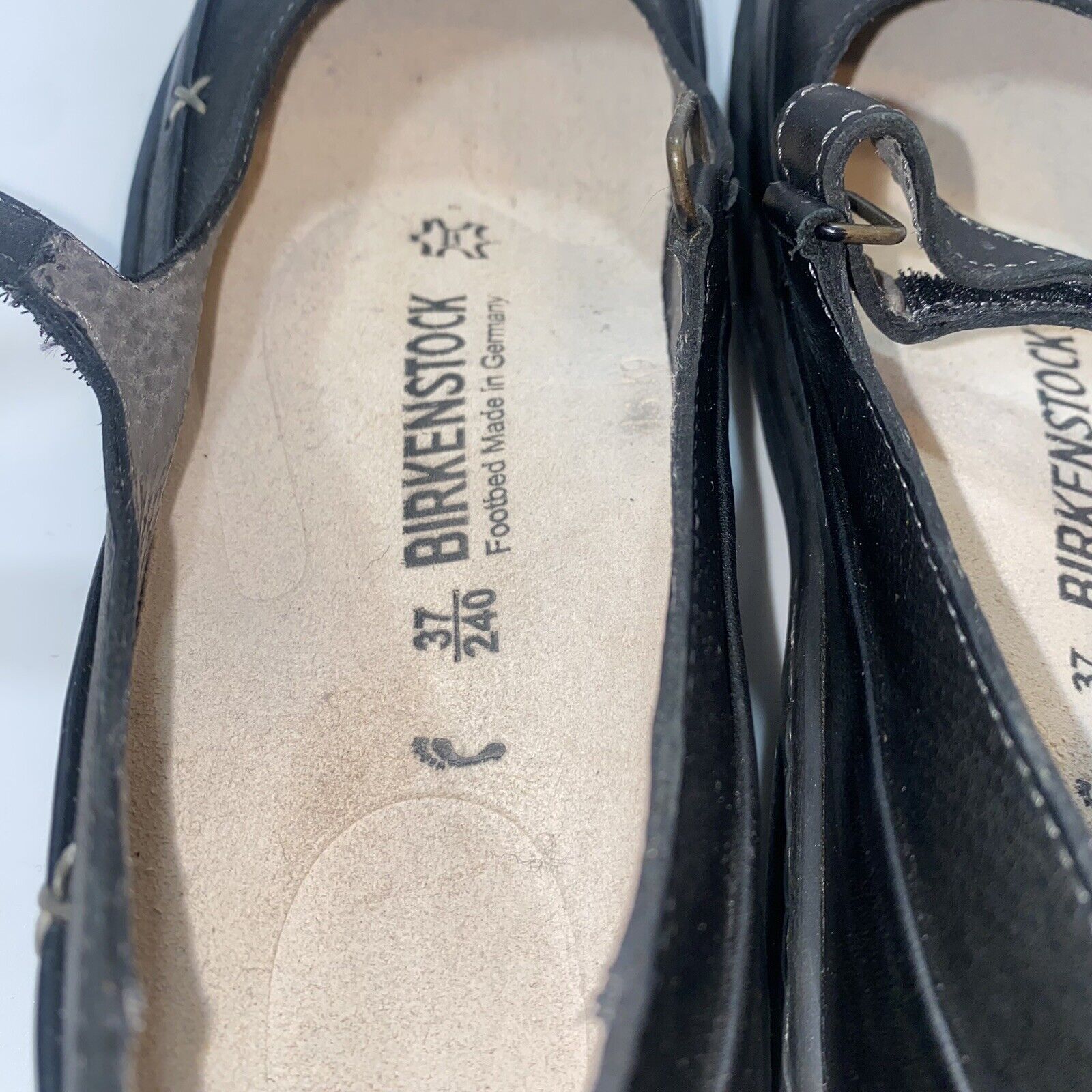 Birkenstock Women's 37 US 6 Iona Black Leather Mary Janes Comfort Flats