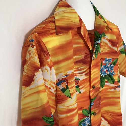 Made in Hawaii Shirt Mens M Camp Aloha Surf Floral Orange Polyester Hawaiian - Picture 4 of 9
