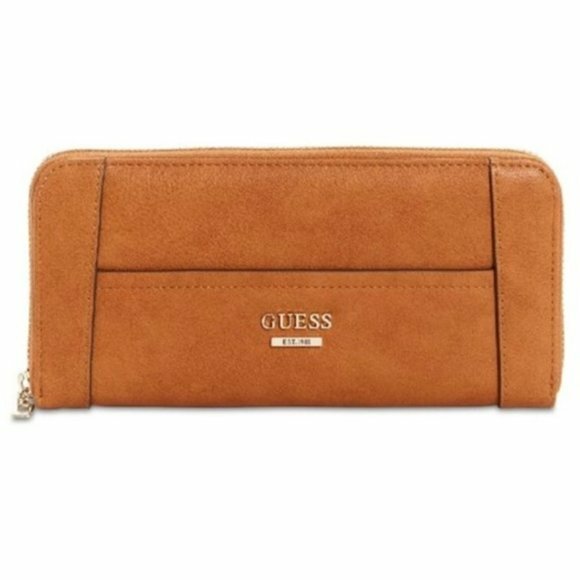 NEW GUESS SHAWNA BROWN PEBBLED LEATHERETTE+BLACK TRIM,GOLD ZIP