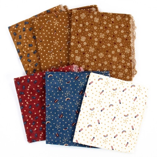 Moda Month by Month Fat Quarter Lot of Six Patriotic Prints Quilting Cotton - Picture 3 of 4