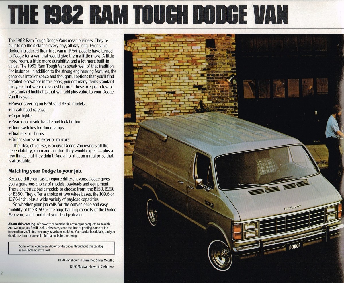 1982 Dodge RAM VAN Brochure w/ Color Chart: B150,B250,B350,B