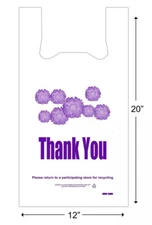 Heavy Duty Purple Flower Thank You Plastic t-Shirt Shopping Bags - 300 pcs/box