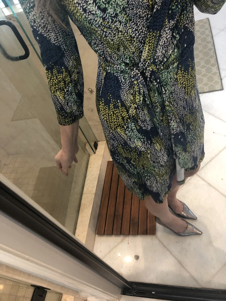 BCBG MAX AZRIA Vestido de Diseñador Xs Extra Pequeño Azul Floral Envoltura Informal Bonito Foto 3 de 4