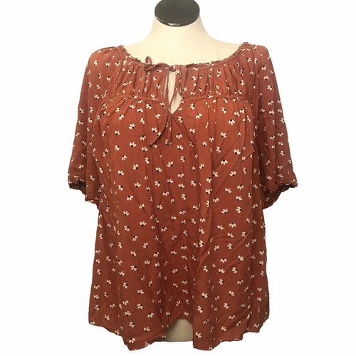 DIP Gypsy Shirt Women’s Size 3X Color Brown Floral Print Short Sleeve’s Pullover - Picture 1 of 14