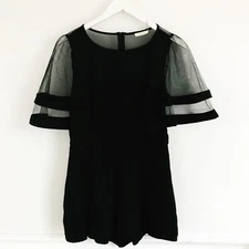 San Joy Mesh Romper Black Size Small Statement Sleeves Party Club Wear