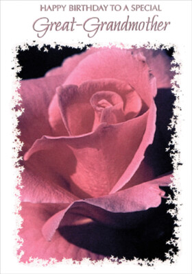 Closeup of Pink Rose with Glitter Star Border Great-Grandmother Birthday Card