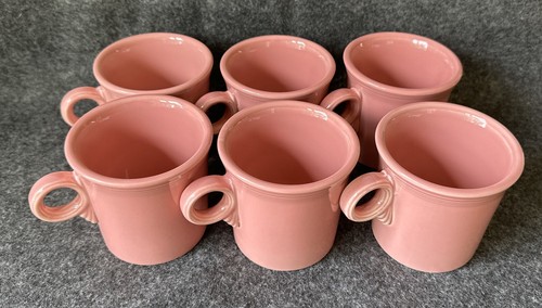 6 Vintage 1998 Fiesta Rose Homer Laughlin Pink "O"Ring Handle Coffee Mugs USA - Picture 22 of 24