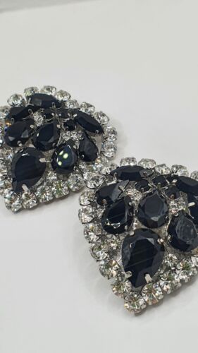 Alessandra Rich Black Crystal Heart Clip Earrings - Picture 1 of 8