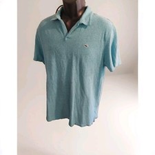 VINEYARD VINES POLO SHIRT WHALE LOGO SHORT SLEEVE SIZE L BLUE SOLID LINEN BLEND