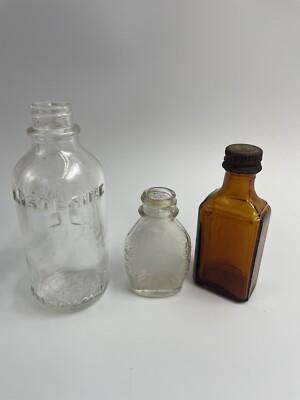 Lot of 3 Vintage Pharmacy Medicine Bottles - Listerine Bayer Peoples Drug Stores