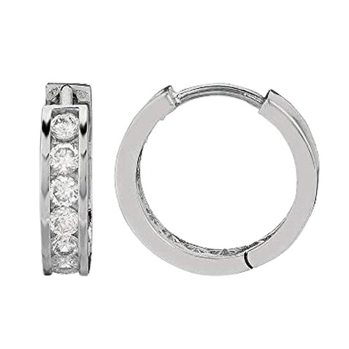 Sterling Silver Rhodium Finish Clear Cz Huggies Earrings 4X15Mm - 第 1/4 張圖片