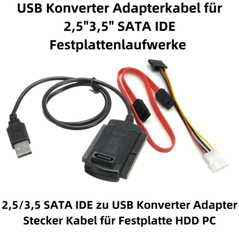 B45 USB Konverter Adapterkabel 50cm für 2,5"3,5" SATA IDE Festplattenlaufwerke  - Bild 2 von 4