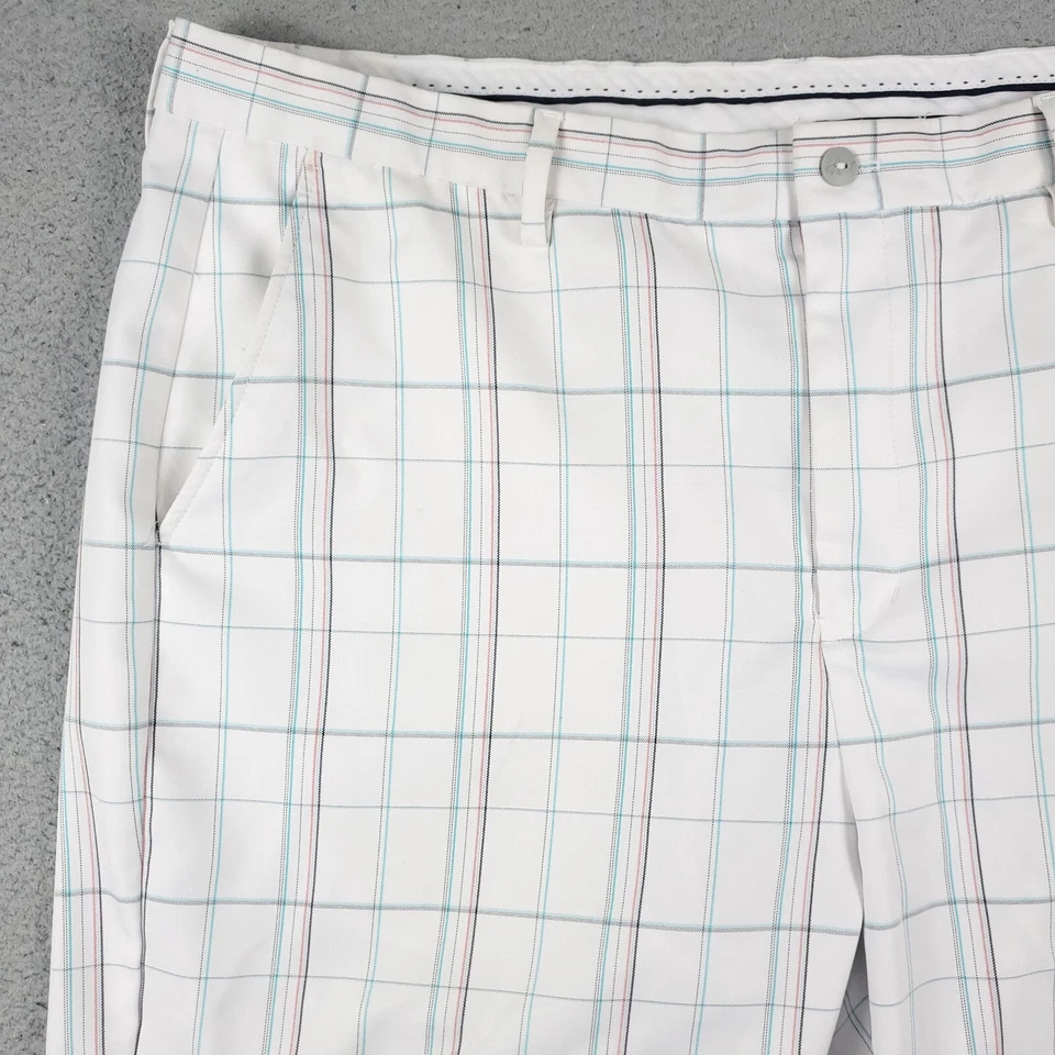 Pantalones Cortos Greg Norman Para Hombre Talla 34 Blanco Azul Cuadros Golf Informales Frente Plano Chino * Foto 2 de 4