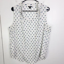 Ann Taylor Top Womens L Polka Dot Ruffle Collar V Neck Tank Lightweight Shell