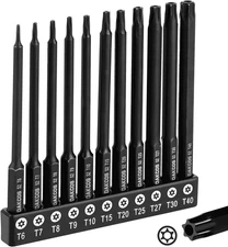 11PC Torx Bit Set, 4 Inch Long Tamper Proof Star Screwdriver Bit Set, 1/4" Hex S