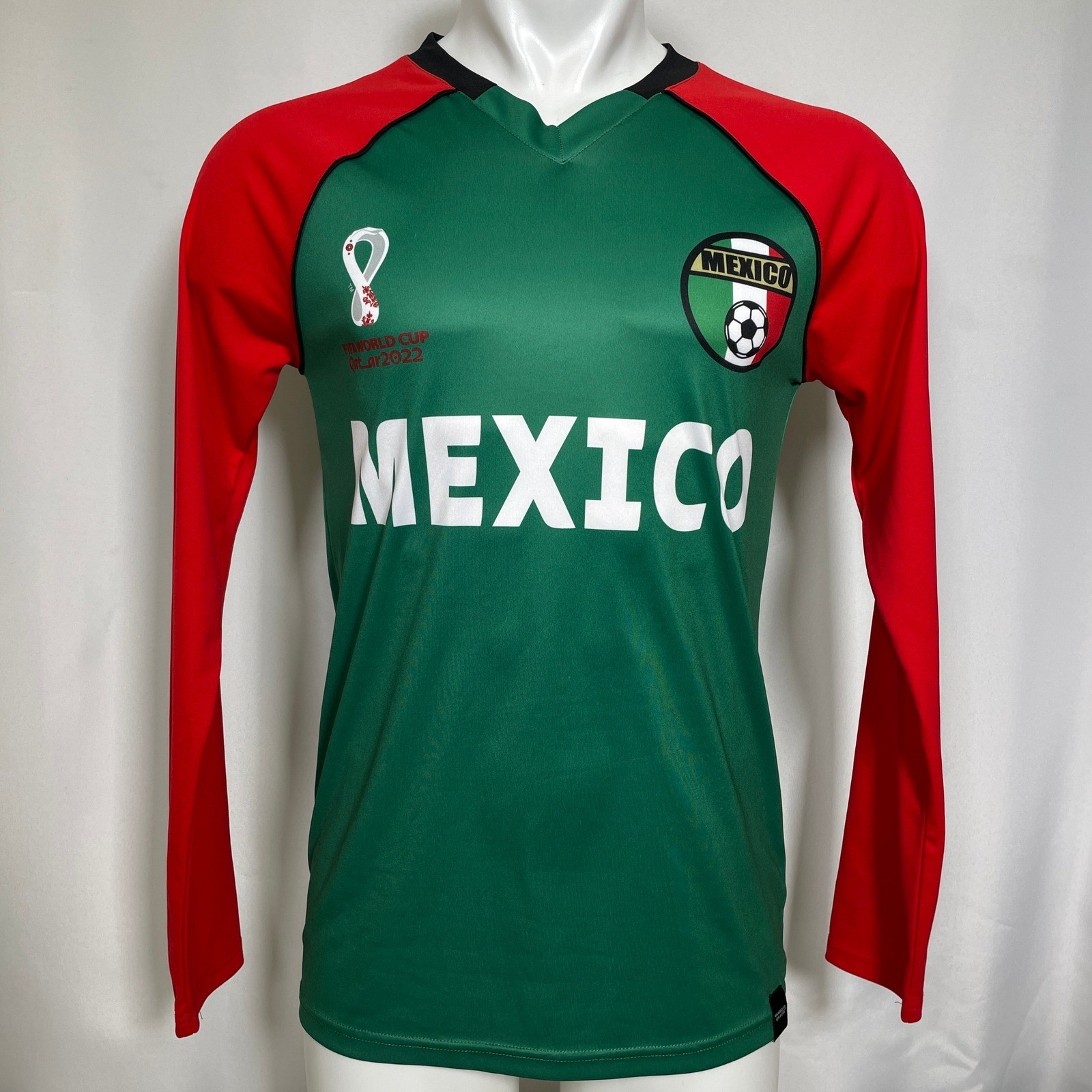 Mexico FIFA World Cup Qatar 22 Long Sleeve Green Raglan Soccer Jersey Mens SMALL