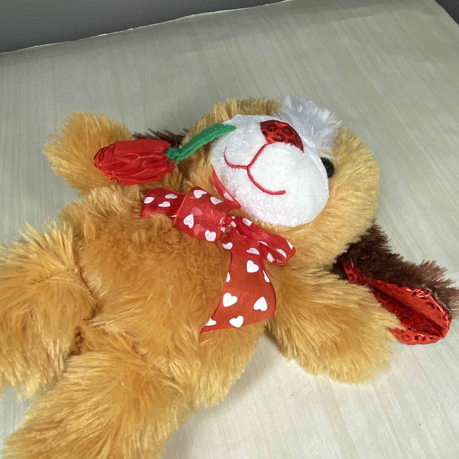 L Red Roses Valentine’s Day Dog Plush W/ Red Rose Heart Bow Stuffed Animal Midwood ...