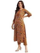 GoSriKi Women's Cotton Blend Printed Straight Kurta with Pant