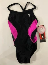 New Swimsuit  TYR Womens Black Pink Lycra Suit One Piece Size 24 Ladies