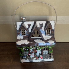 Christmas Snowman Tin House Tea Light Candle Holder 8x7.5 Inches With Handle
