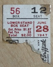 Boston Red Sox 1947 TED WILLIAMS Ticket 2 HITS/1 RBI/Triple Crown YR/June 28 ⚾️