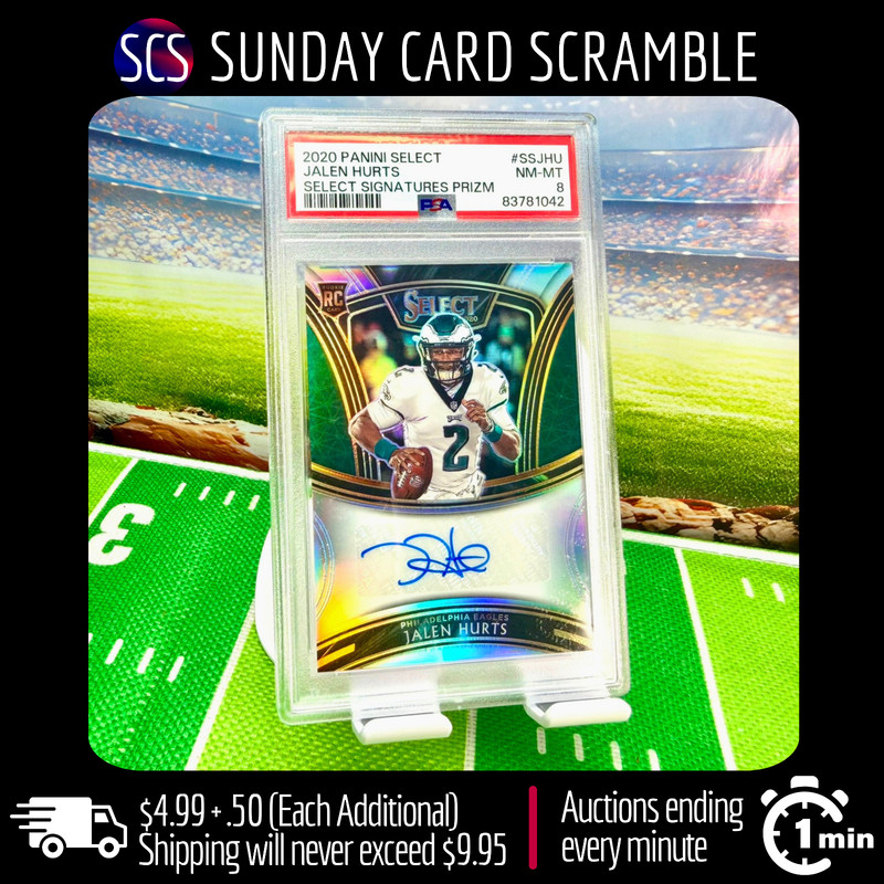 2020 Panini Select Signatures Silver Holo Prizm Jalen Hurts RC Auto PSA 8 🔥