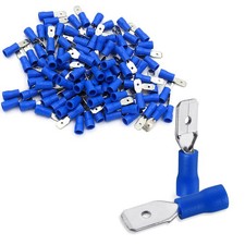 1/4 Inch Male Quick Disconnect Spade Connectors 1614 AWG Blue 100 PCS