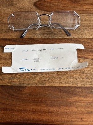 Vintage Tura Rimless Eyeglasses Purple Tinted Lenses Mod 188 HE Rhodium Grey