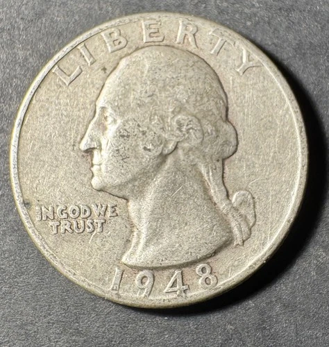 1948-P Silver Washington Quarter (Circulated) - (#3035) Very Fine Condition